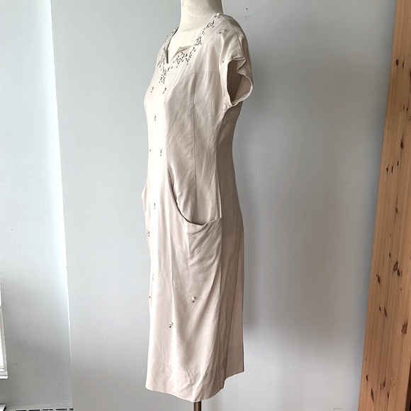 Vintage beige wiggle dress with pockets size 6 - Picture 6 of 14
